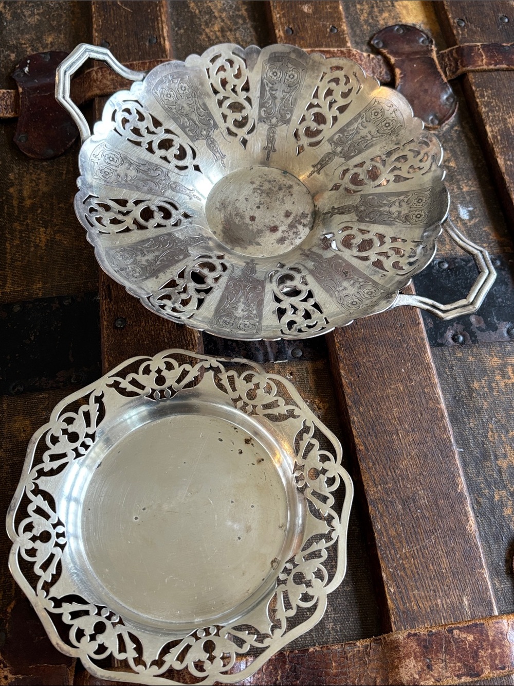 Vintage Wm. A. Rogers Canada Silver Plate on copper Basket & Dish Set - 2 Pc